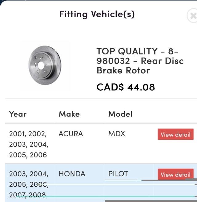 TOP QUALI REAR DISC BRAKE ROTOR 8-980032 FOR HONDA PILOT ACURA - photo 5