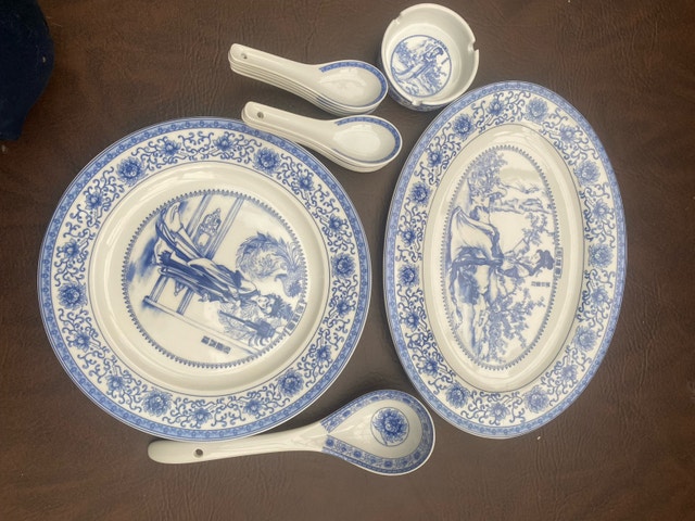 56 PCs Vintage Blue and White Porcelain Dinnerware Set - photo 4