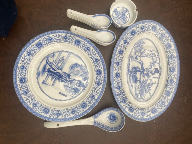 56 PCs Vintage Blue and White Porcelain Dinnerware Set - photo 5