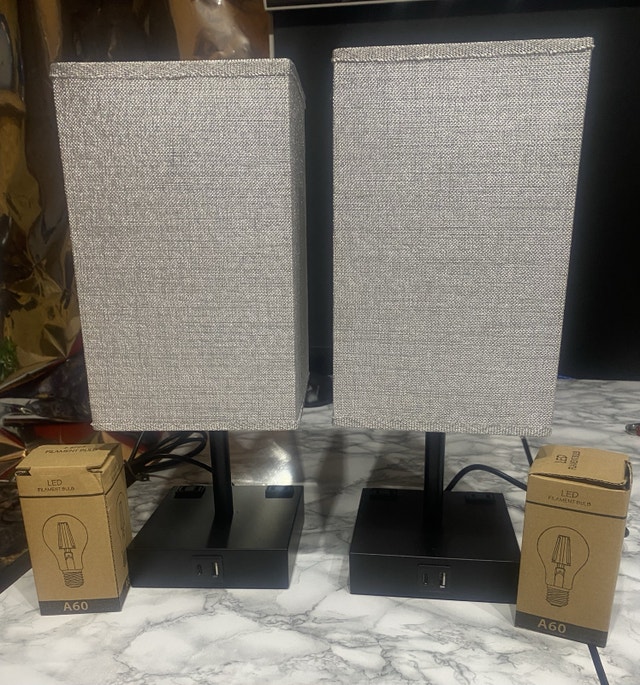 Set of 2 Table Lamps with USB-C, A & Outlets – Bulbs Included