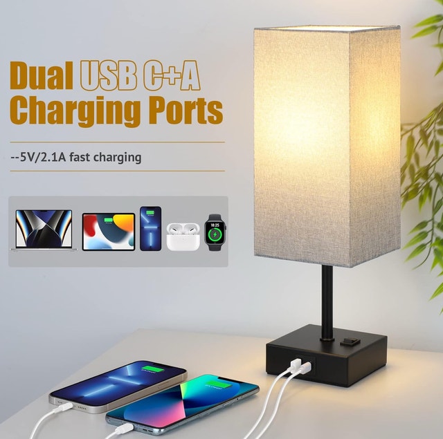 Set of 2 Table Lamps with USB-C, A & Outlets – Bulbs Included - photo 5