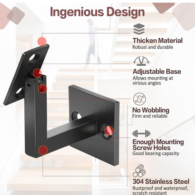 Adjustable Swivel Handrail Brackets for Staircase set of 4