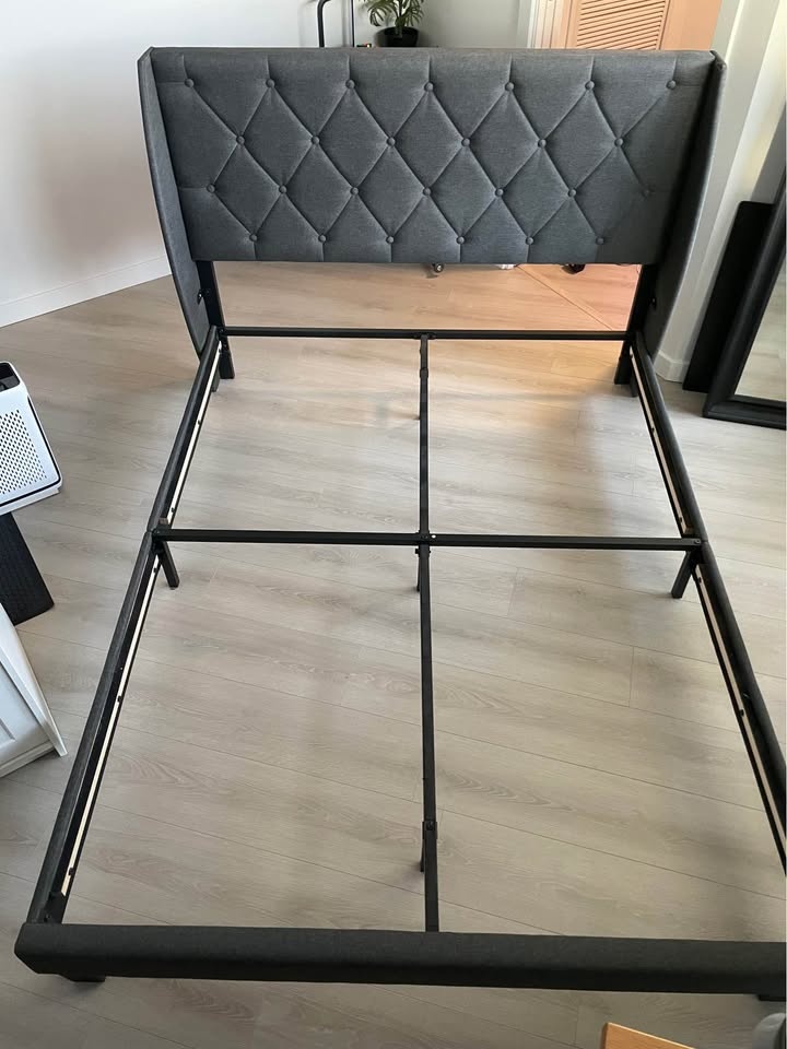 Modern Upholstered Queen Bed Frame – Grey (Excellent Condition) - photo 2