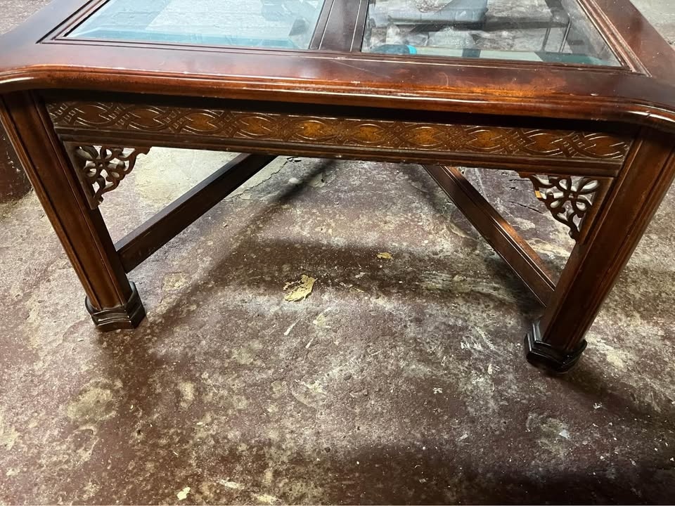 French Antique coffee table with glass pieces