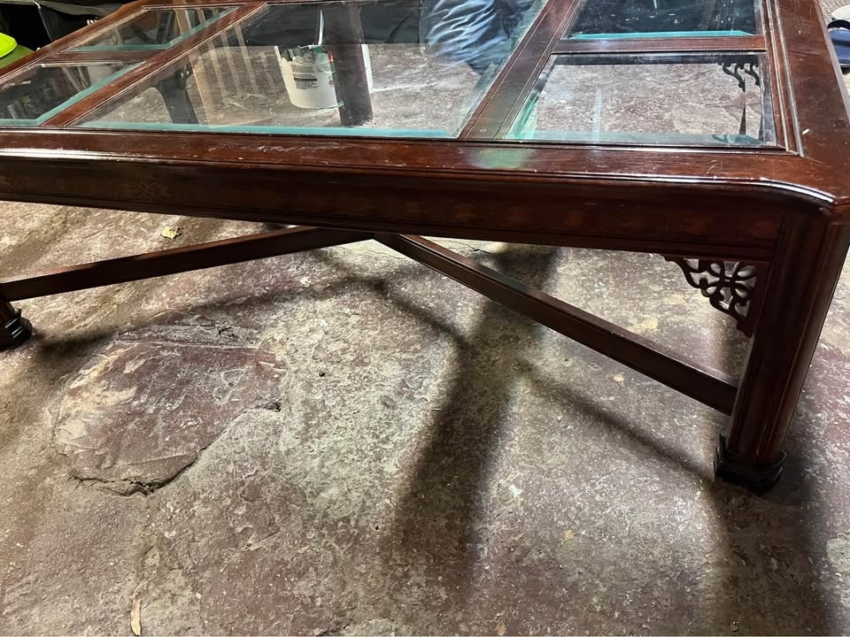 French Antique coffee table with glass pieces - photo 3