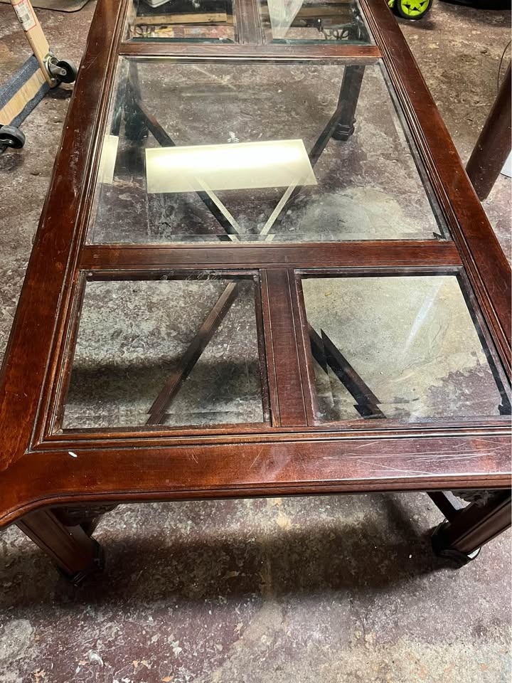 French Antique coffee table with glass pieces - photo 4
