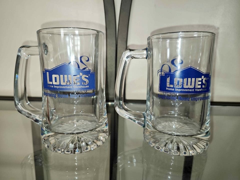 LOWE'S HOME IMPROVEMENT clear glass beer mugs
