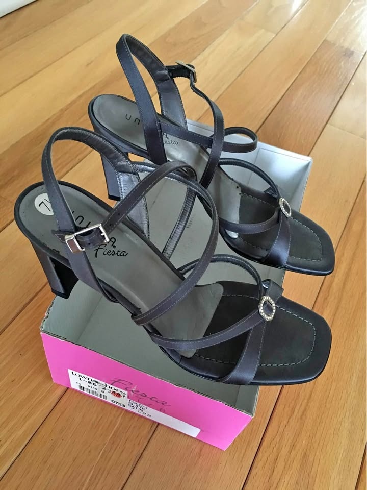 New Ladies Satin Slate Grey Strappy Dress Sandals Size 7.5