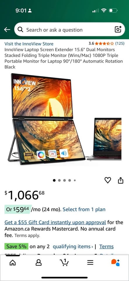 InnoView Laptop Screen Extender 15.6" Dual Monitors
