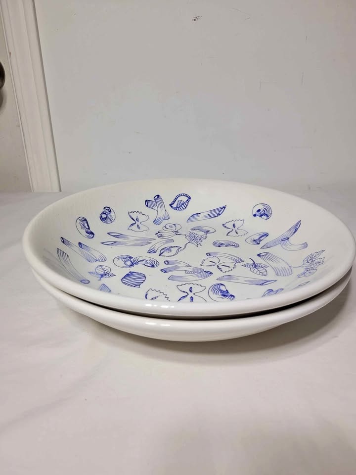 Italian "Blue Pencil Sketch" Pasta Serving Bowl