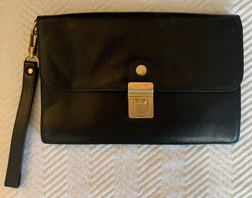 Brand New Vintage Gold Pheil Black Leather Wristlet