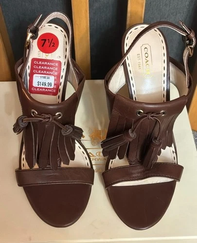 New in box Coach Leather Tassled Heeled Sandals size 7.5