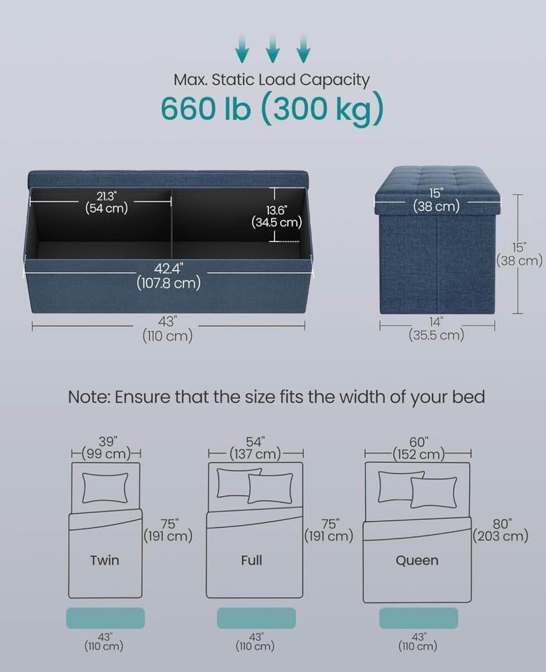 🛋️ SONGMICS Ottoman Bench - Midnight Blue (New) - photo 4