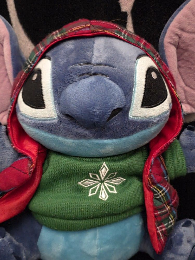 Disney Stitch Plush Green Sweater & Plaid Hooded Vest Holiday - photo 3