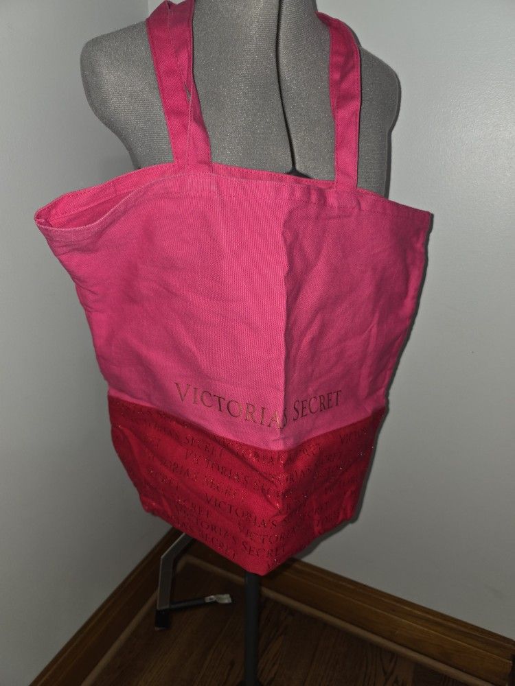 Victorias Secret Canvas Bag Red Pink Metallic Tote