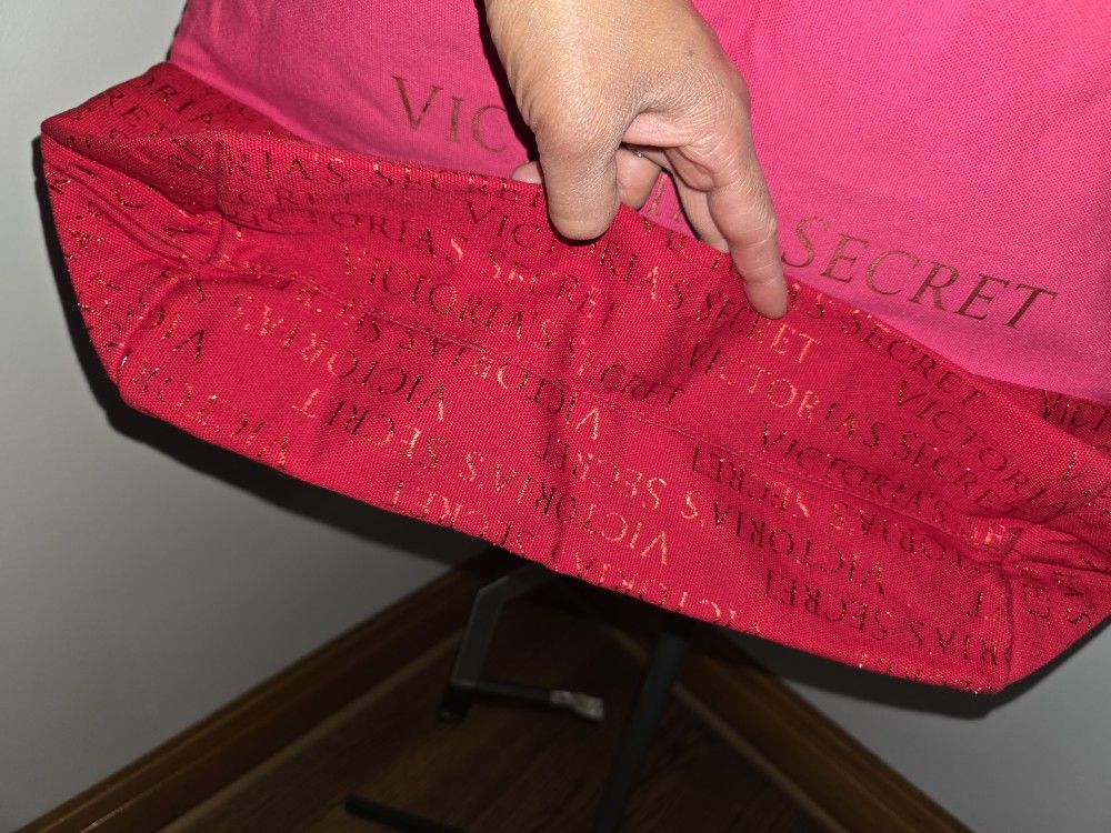 Victorias Secret Canvas Bag Red Pink Metallic Tote - photo 4