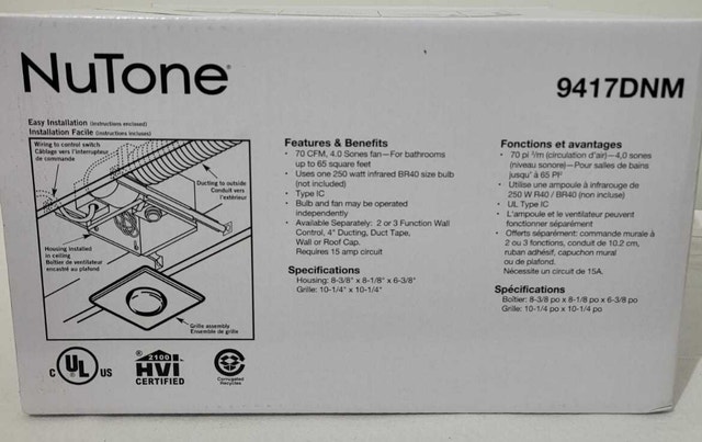 New NuTone Heater/Ventilation Fan #3608 - photo 2