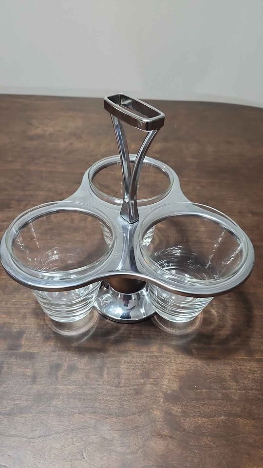 Condiment Server- Chrome, Glass, Wood- Lazy Susan Carousel - photo 2