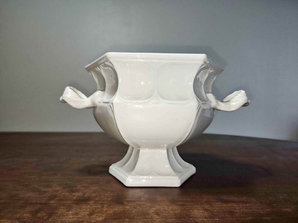 Antique White Ironstone Pedestal Sugar Bowl