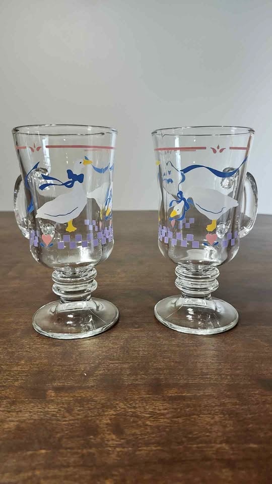 LIBBEY Farm Country Blue Ribbon/Pink Heart Geese Coffee