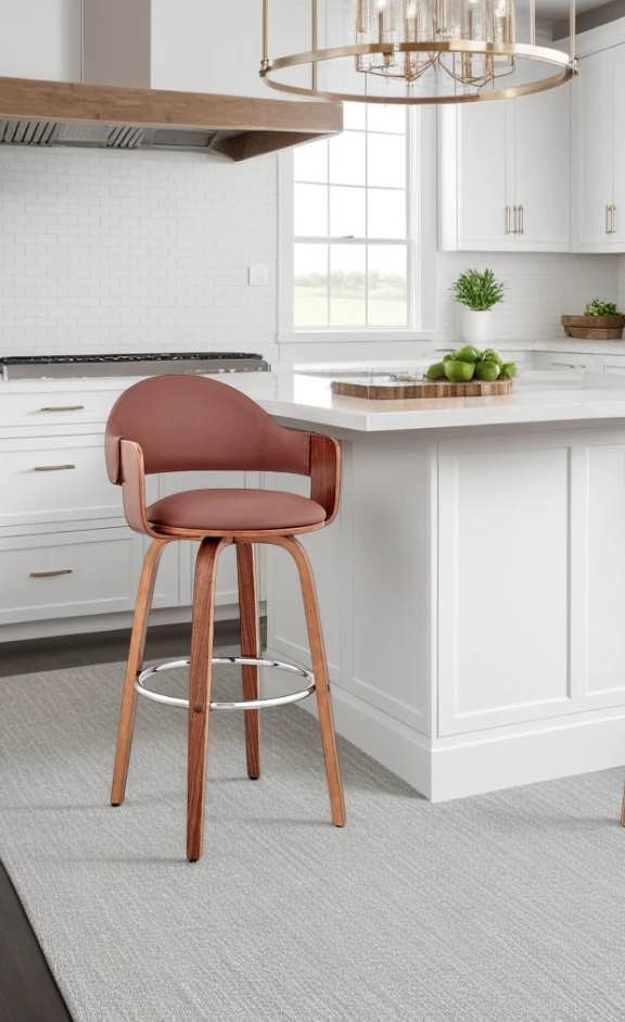 Daxton Bar Stool Brown Faux Leather Walnut Wood 26" - photo 2