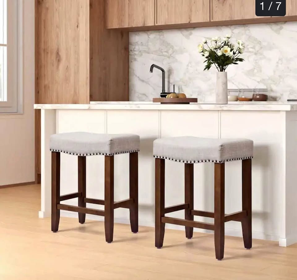 Subrtex Bar/Counter Stools Saddle Linen Solid Wood Farmhouse