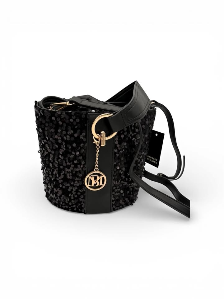Badgley Mischka Black sequins bucket bag