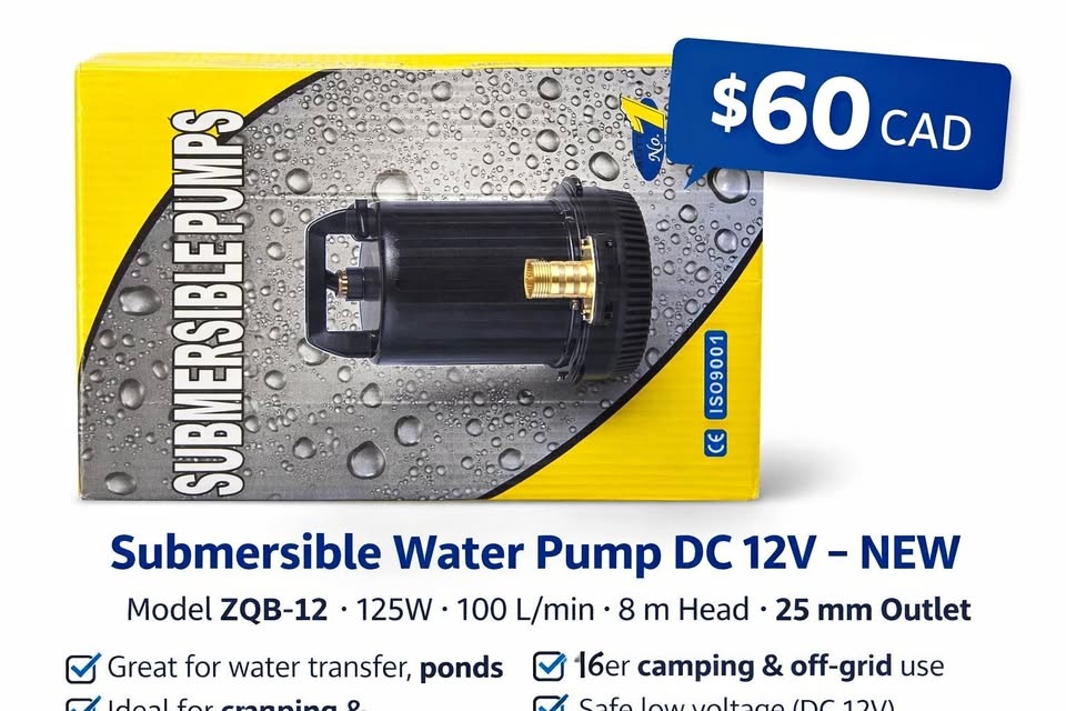 Submersible Water Pump DC 12V – 125W, High Flow – NEW