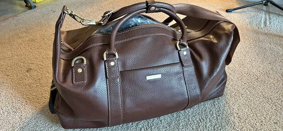 Brooks Brothers Leather Duffel Roller Bag - Brown - $250 thumbnail