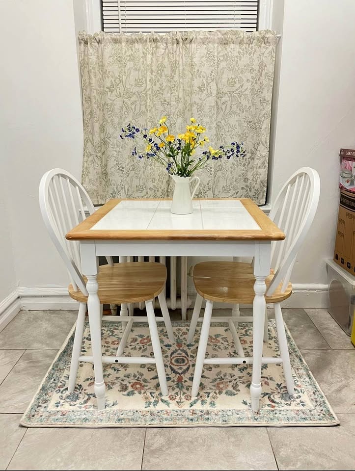White Square Dining Table Set with 2 Chairs