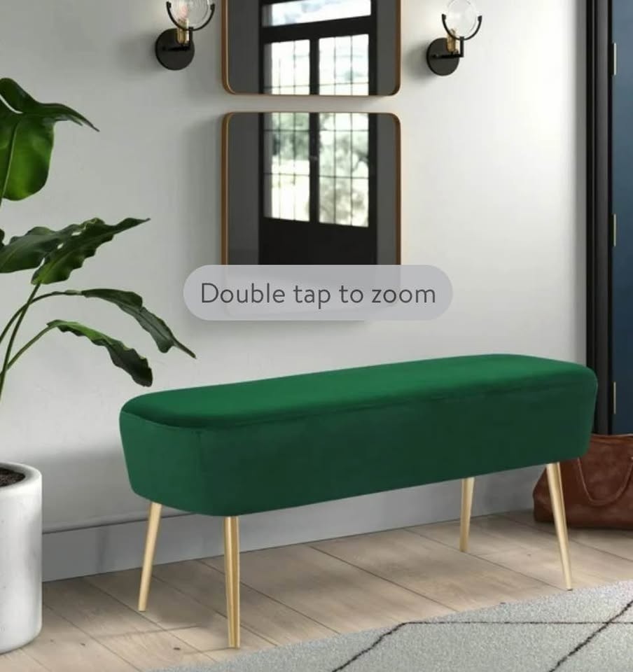 Velvet Bedroom Bench with Golden Metal Legs, Green - photo 3