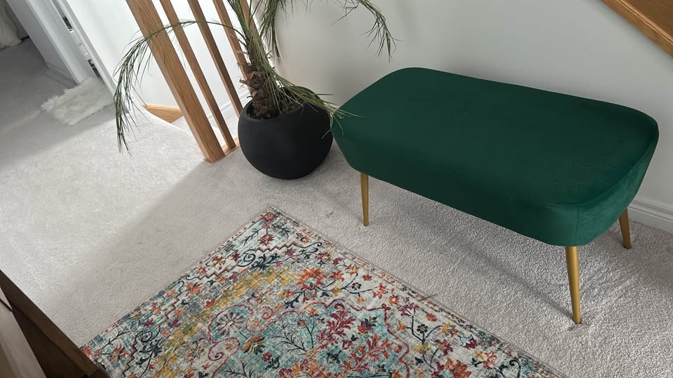 Velvet Bedroom Bench with Golden Metal Legs, Green - photo 4