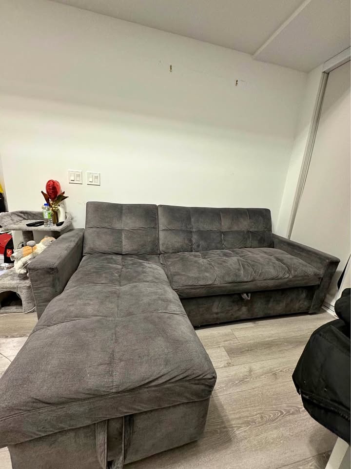 Grey Sectional Sofa with Pull-Out Bed