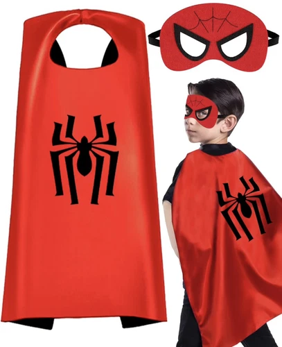 Boys Girls Superhero Capes Masks Kids Spiderman Halloween