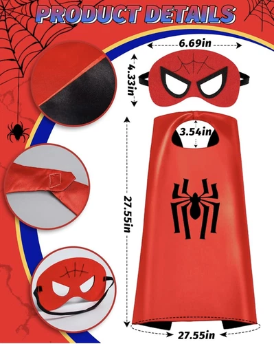 Boys Girls Superhero Capes Masks Kids Spiderman Halloween - photo 2