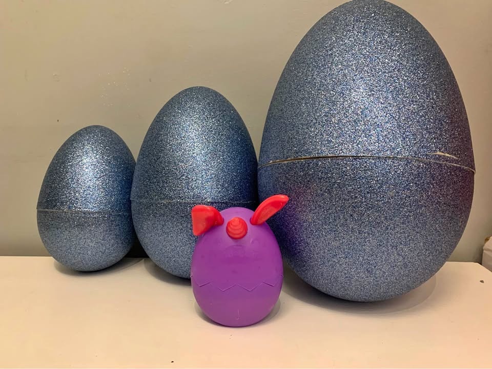 3 Blue Glitter Easter Eggs