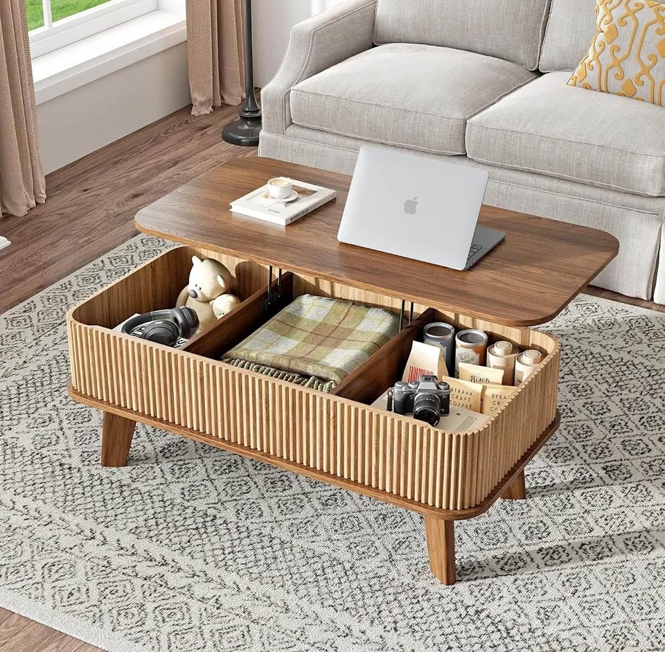Side table with fluted top with storage/ Mesa auxiliar acanalada