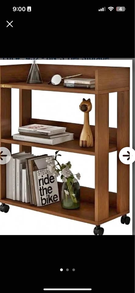 New 3 tier brown storage shelf book organizer w wheels