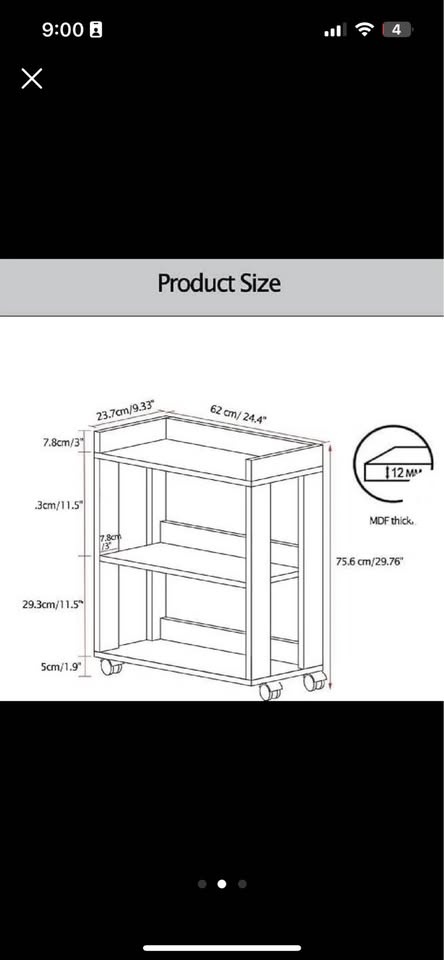 New 3 tier brown storage shelf book organizer w wheels - photo 2