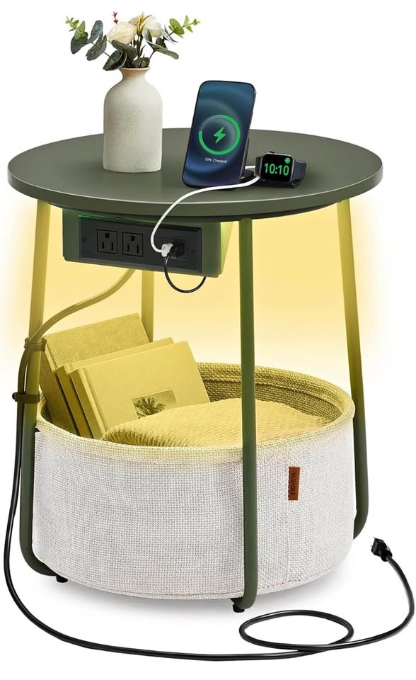 VASAGLE LILEA End Table with Charging Station
