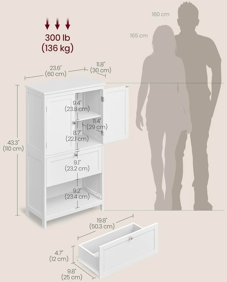 New-VASAGLE Bathroom Floor Storage Cabinet - photo 3