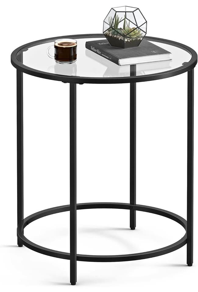 New-VASAGLE Round Side Table, Glass End Table