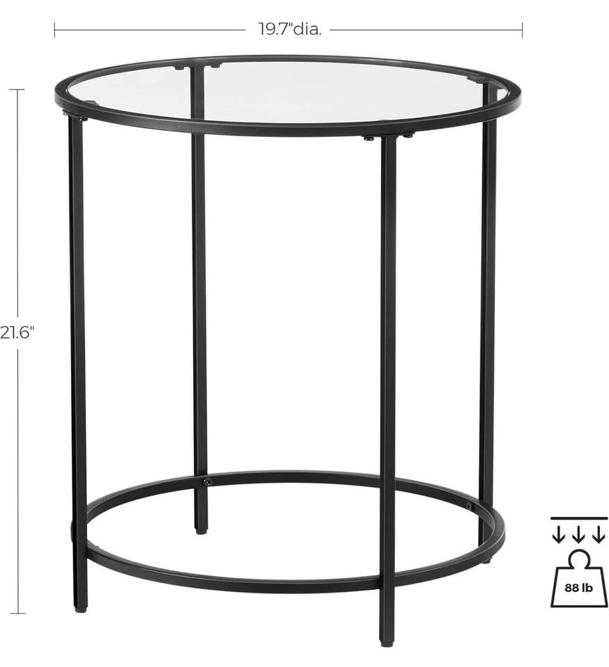 New-VASAGLE Round Side Table, Glass End Table - photo 3