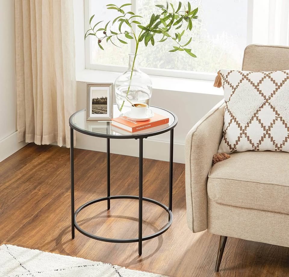 New-VASAGLE Round Side Table, Glass End Table - photo 2