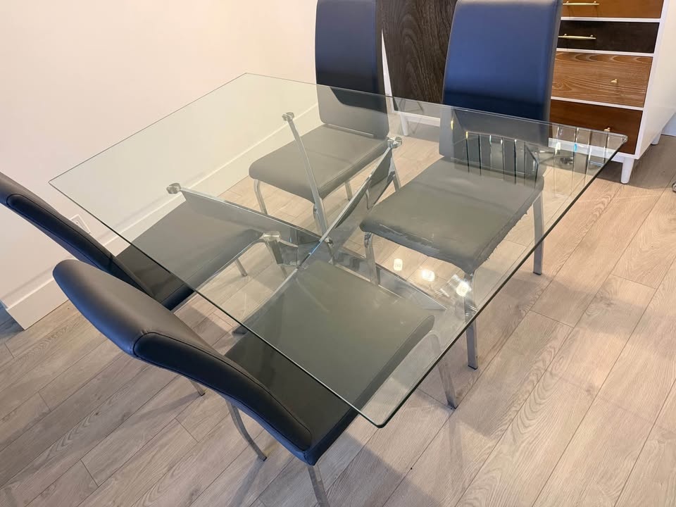 Modern Glass Dining Table + 4 Chairs (Chairs Included Free) - photo 5