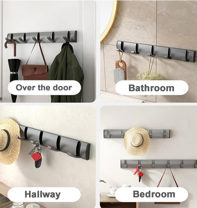 Wall Mounted Coat Rack with Hooks - Metal Clothes Hat Hooks - photo 4