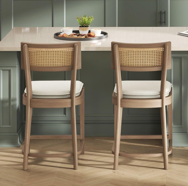 New-Wooden Counter Height Bar Stools, 26" Rattan - photo 3