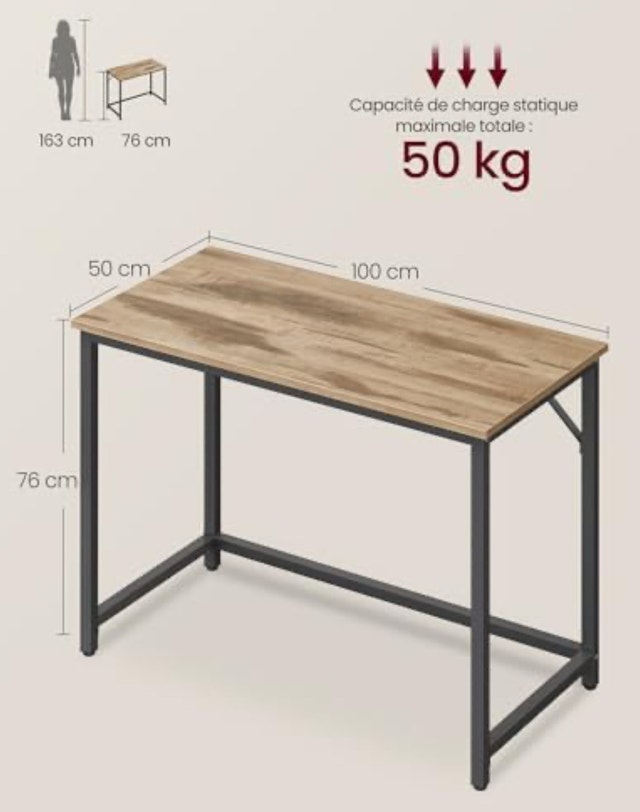 VASAGLE Computer Desk, Table, 100 x 50 x 76 cm - photo 2