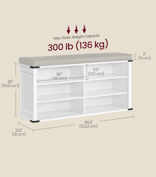 VASAGLE Shoe Storage Bench with Removable Cushion - photo 3