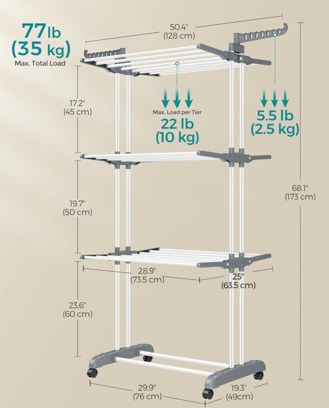 SONGMICS Clothes Drying Rack 4-Tier, Foldable Drying Rack - photo 2